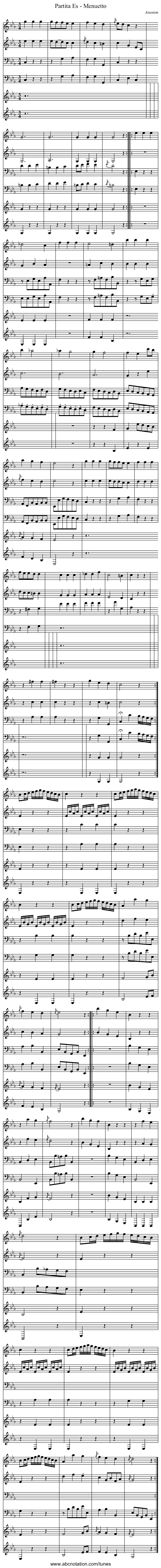 Partita Es - Menuetto - staff notation