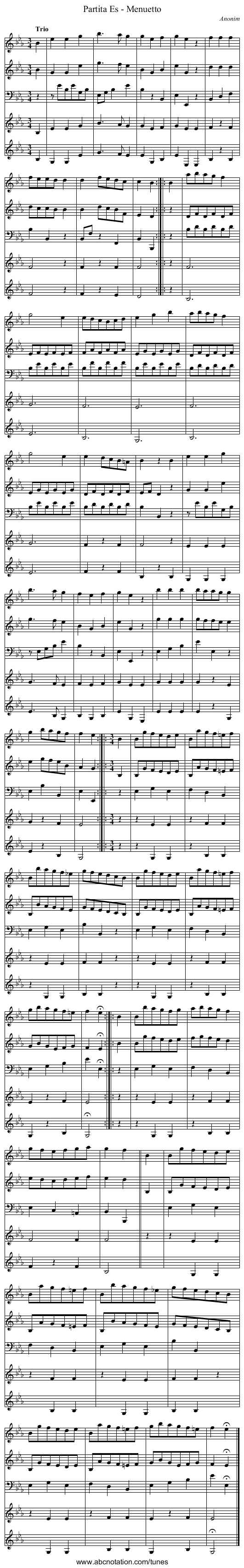 Partita Es - Menuetto - staff notation