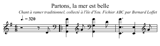 Partons, la mer est belle - staff notation
