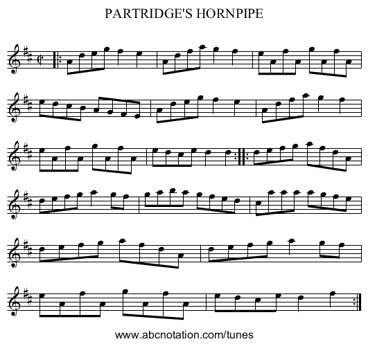 PARTRIDGE'S HORNPIPE - staff notation
