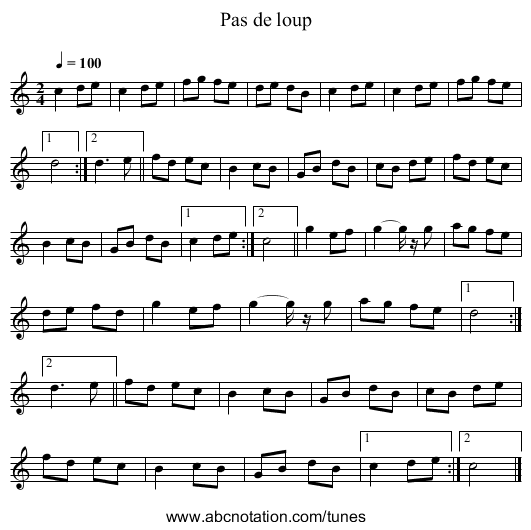 Pas de loup - staff notation