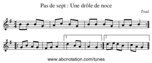 Pas de sept : Une drôle de noce - staff notation