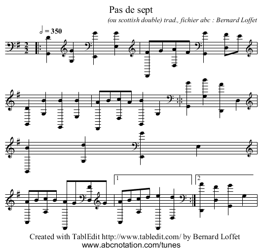 Pas de sept - staff notation