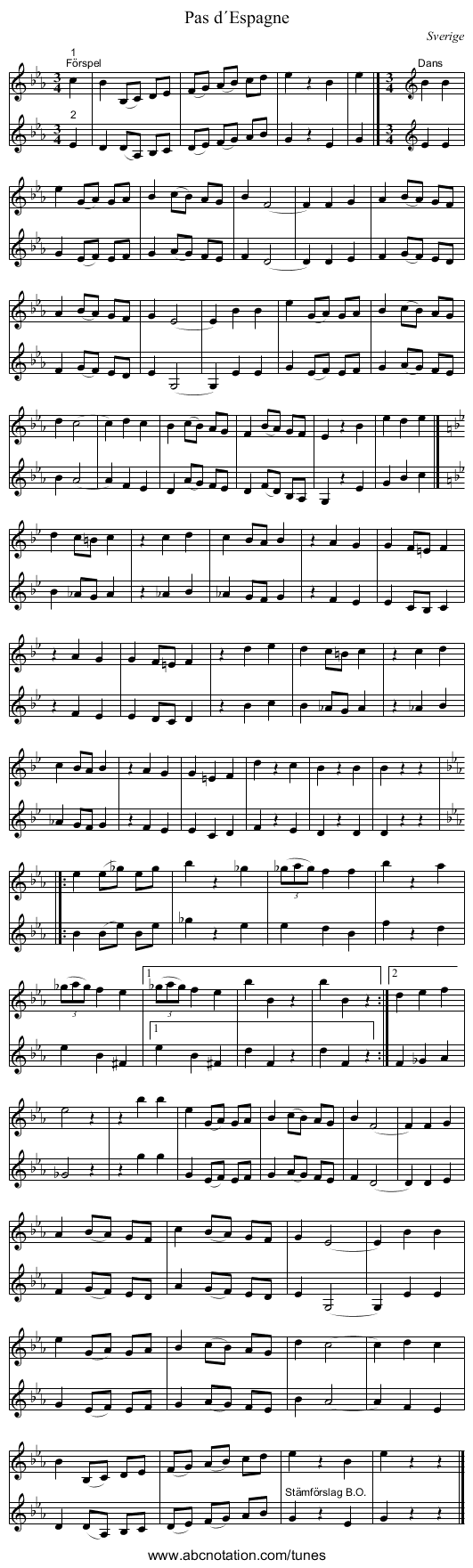 Pas d´Espagne - staff notation