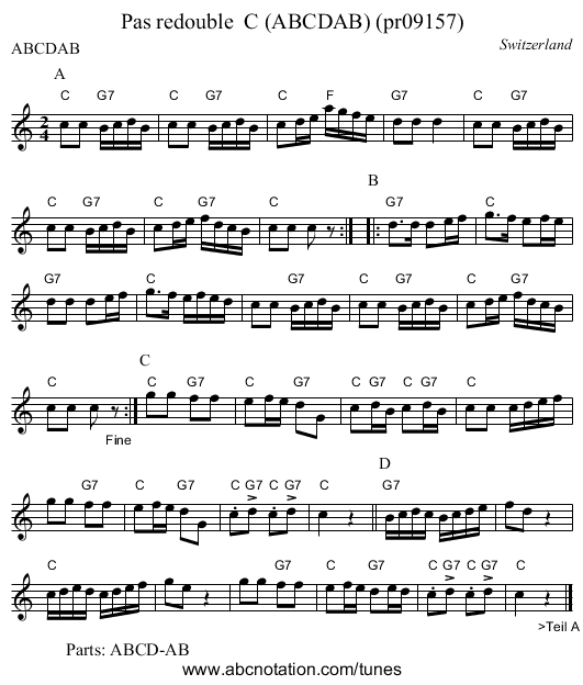 Pas redouble C (ABCDAB) (pr09157) - staff notation