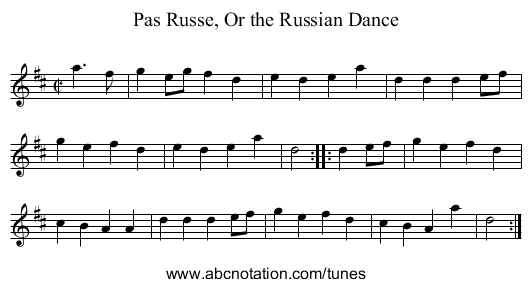 Pas Russe, Or the Russian Dance - staff notation