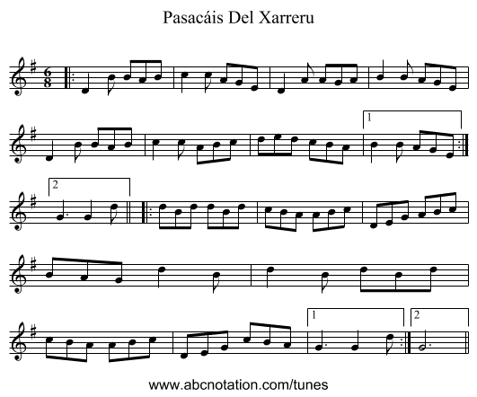 Pasacáis Del Xarreru - staff notation