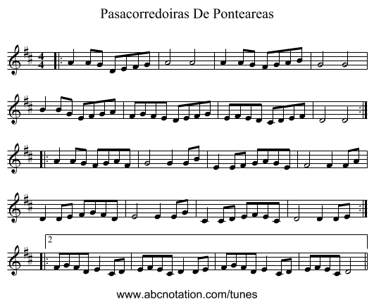 Pasacorredoiras De Ponteareas - staff notation