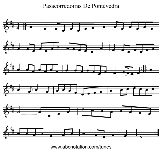 Pasacorredoiras De Pontevedra - staff notation