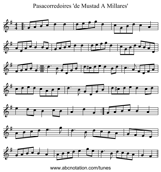 Pasacorredoires 'de Mustad A Millares' - staff notation