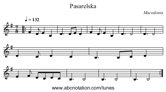 Pasarelska - staff notation