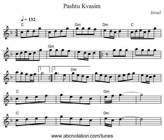 Pashtu Kvasim - staff notation