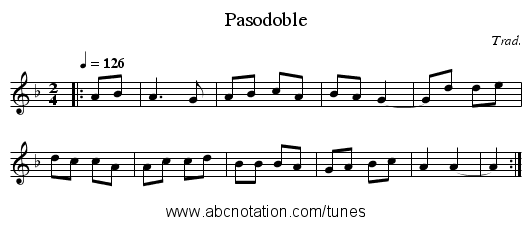 Pasodoble - staff notation