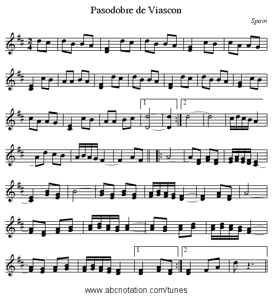 Pasodobre de Viascon - staff notation