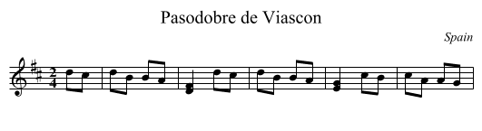 Pasodobre de Viascon - staff notation