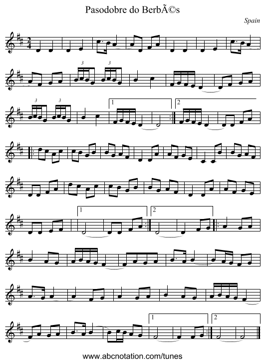 Pasodobre do BerbÃ©s - staff notation