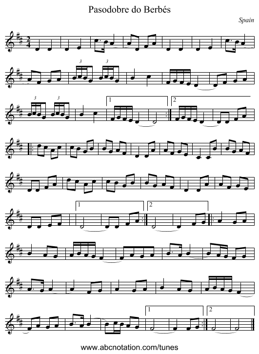 Pasodobre do Berb&eacute;s - staff notation
