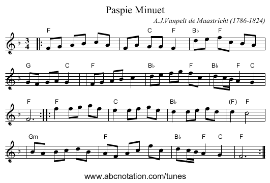 Paspie Minuet - staff notation