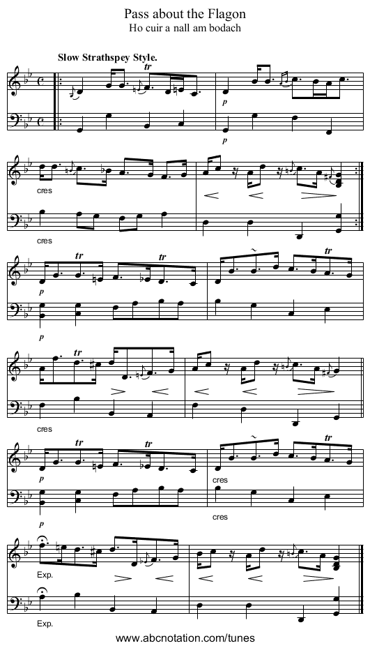 Pass about the Flagon - staff notation