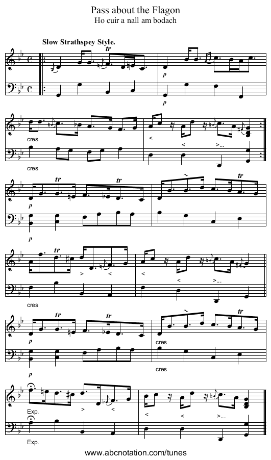 Pass about the Flagon - staff notation