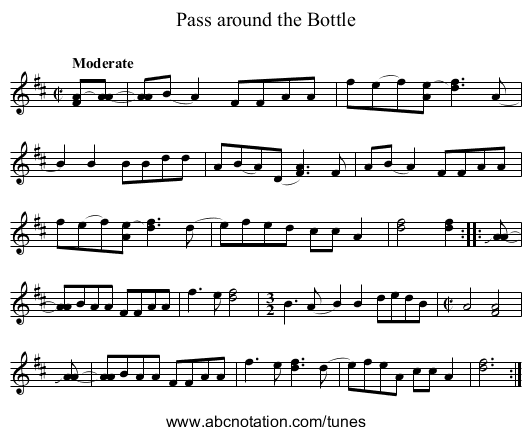 Pass around the Bottle - staff notation