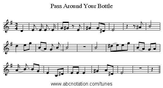Pass Around Your Bottle - staff notation