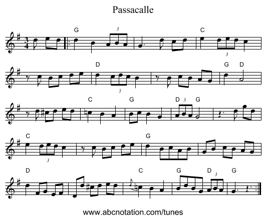 Passacalle - staff notation