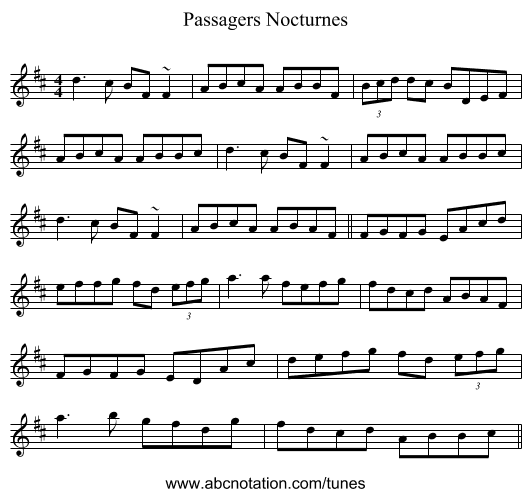 Passagers Nocturnes - staff notation