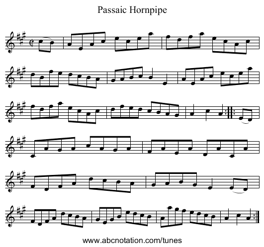 Passaic Hornpipe - staff notation