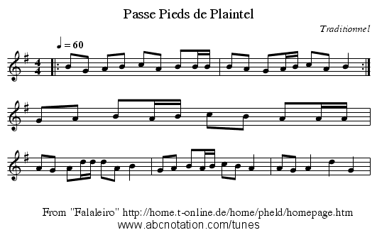 Passe Pieds de Plaintel - staff notation