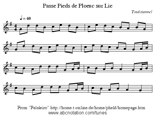 Passe Pieds de Ploeuc sur Lie - staff notation