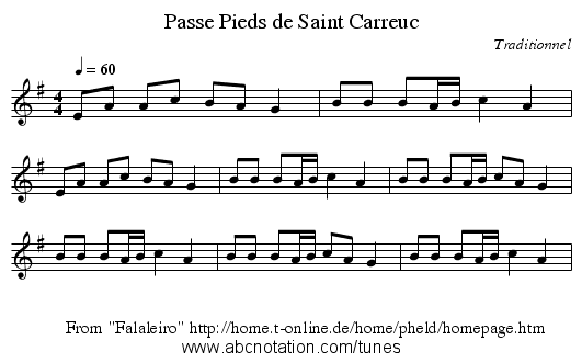 Passe Pieds de Saint Carreuc - staff notation