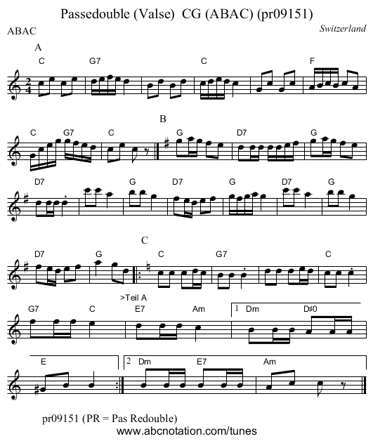 Passedouble (Valse)  CG (ABAC) (pr09151) - staff notation