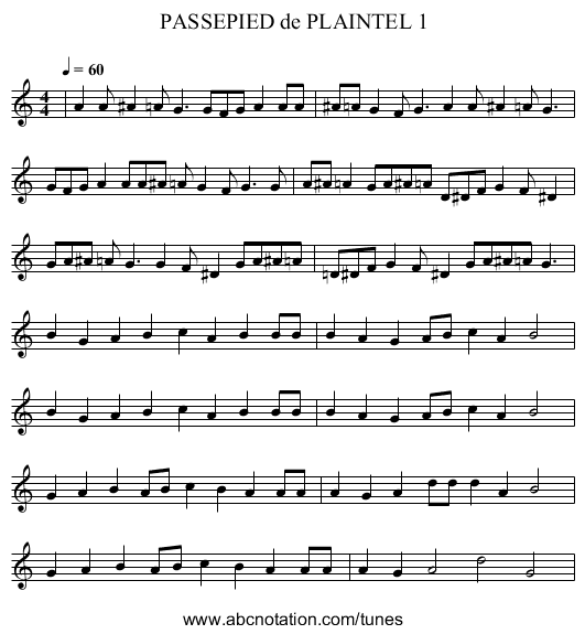 PASSEPIED de PLAINTEL 1 - staff notation