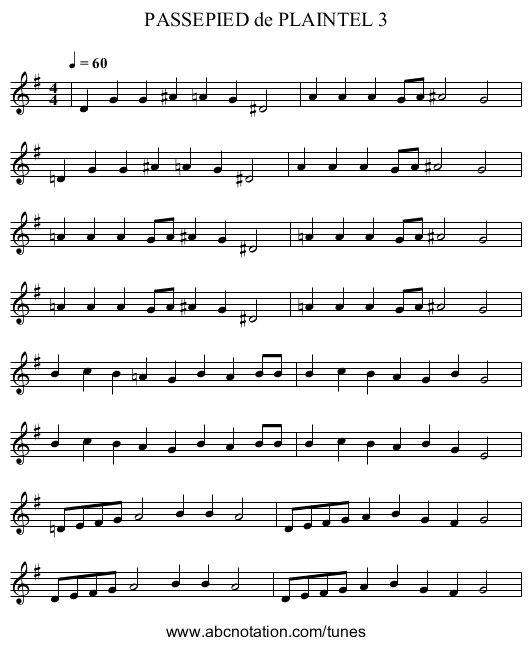 PASSEPIED de PLAINTEL 3 - staff notation