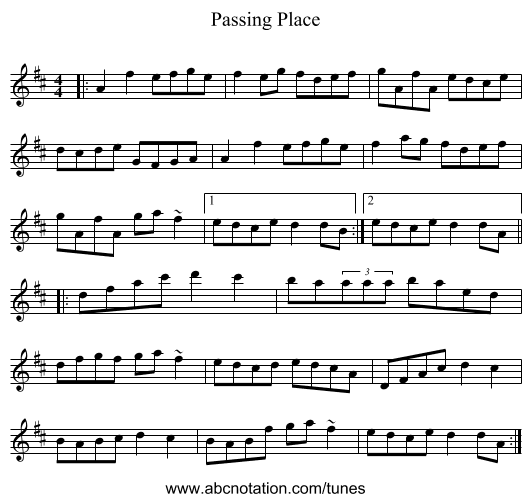 Passing Place - staff notation