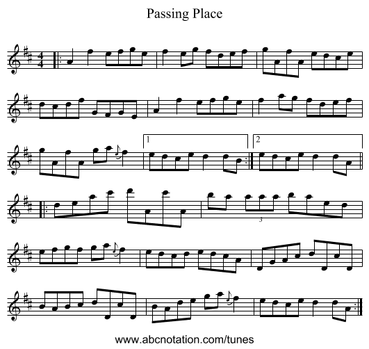 Passing Place - staff notation