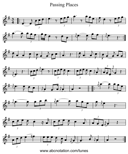 Passing Places - staff notation