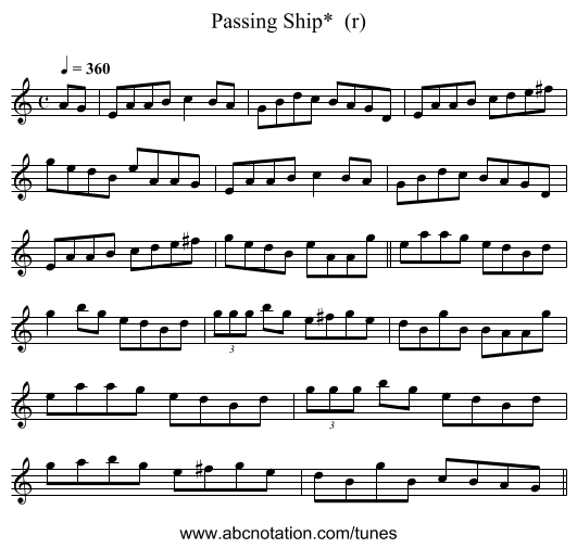 Passing Ship* (r) - staff notation