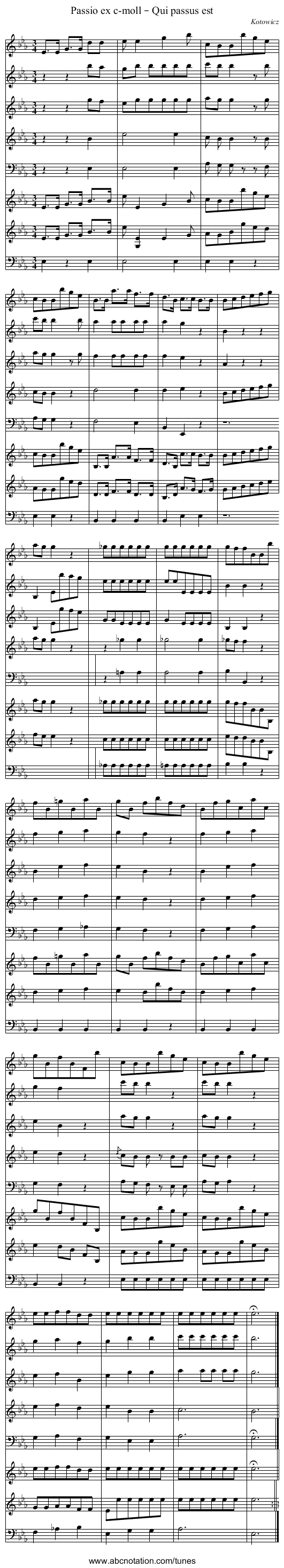 Passio ex c-moll – Qui passus est - staff notation
