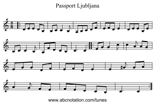 Passport Ljubljana - staff notation