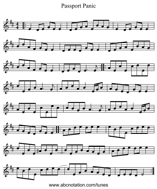 Passport Panic - staff notation