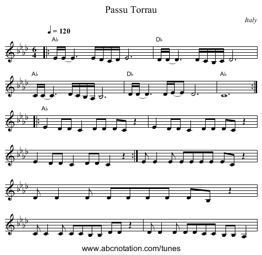 Passu Torrau - staff notation
