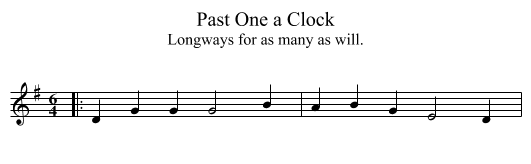 Past One a Clock - staff notation