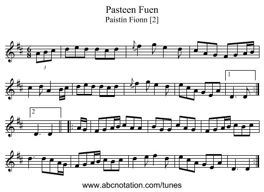 Pasteen Fuen - staff notation