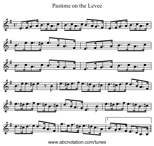 Pastime on the Levee - staff notation