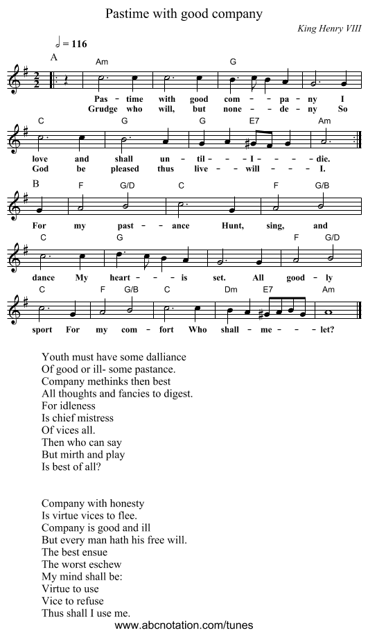 Pastime with good company - staff notation