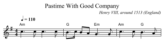 Pastime With Good Company - staff notation