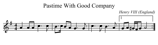 Pastime With Good Company - staff notation