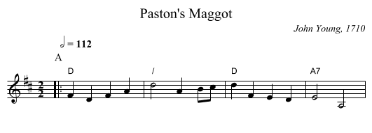 Paston's Maggot - staff notation